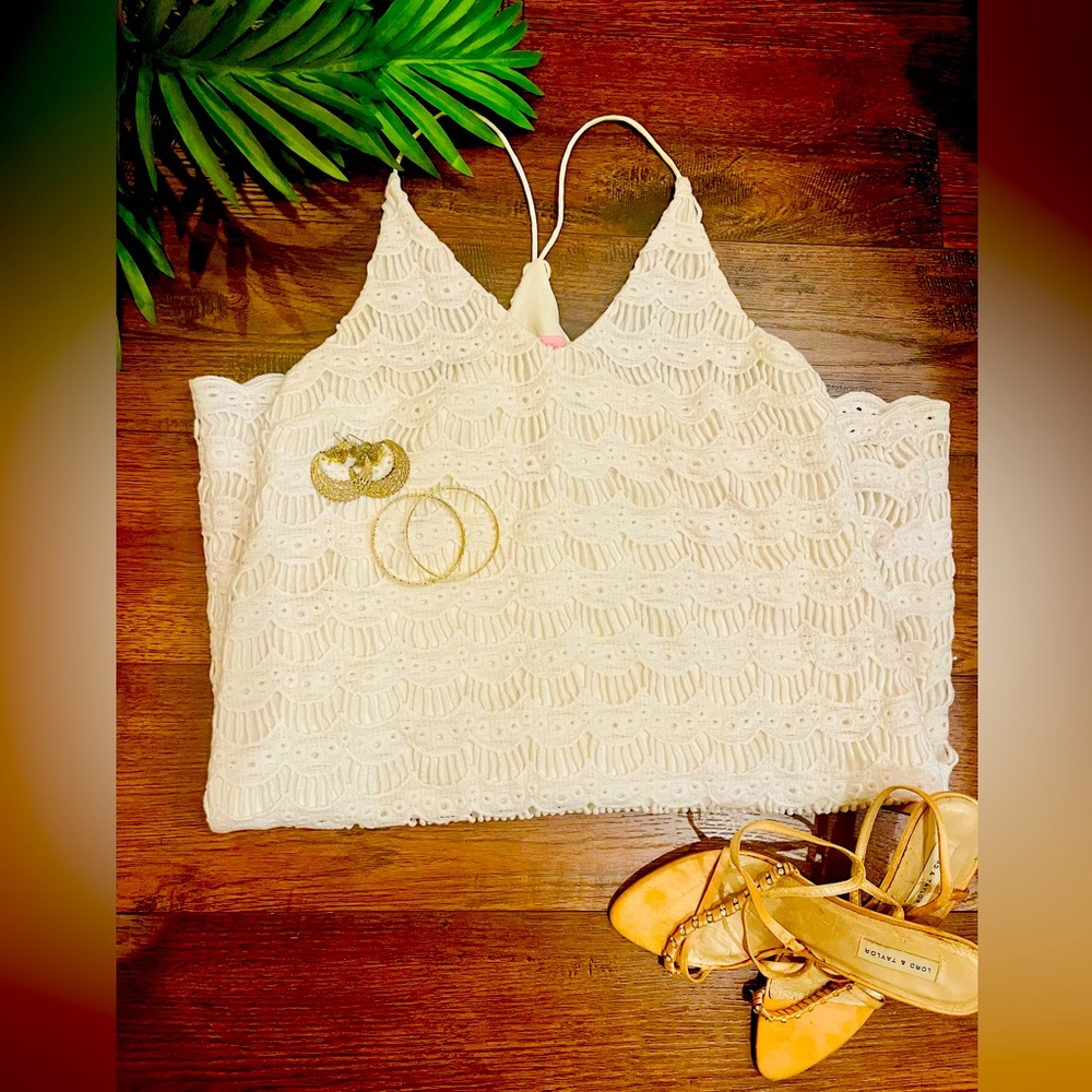 Lilly Pulitzer Natalie Resort White Scallop Lace Strappy Slip Dress size large.